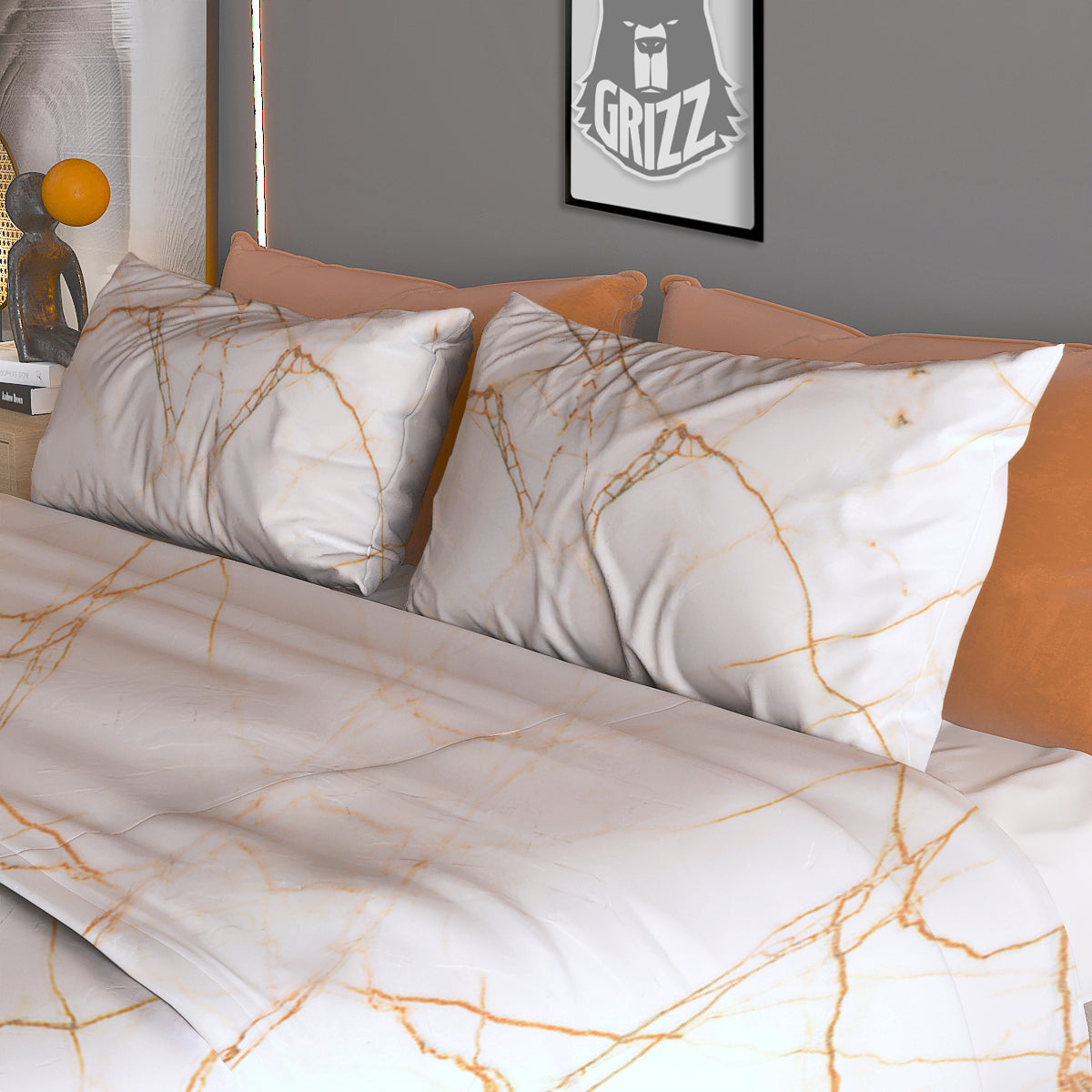 Scratch Marble White Gold Print Pattern Duvet Cover Bedding Set