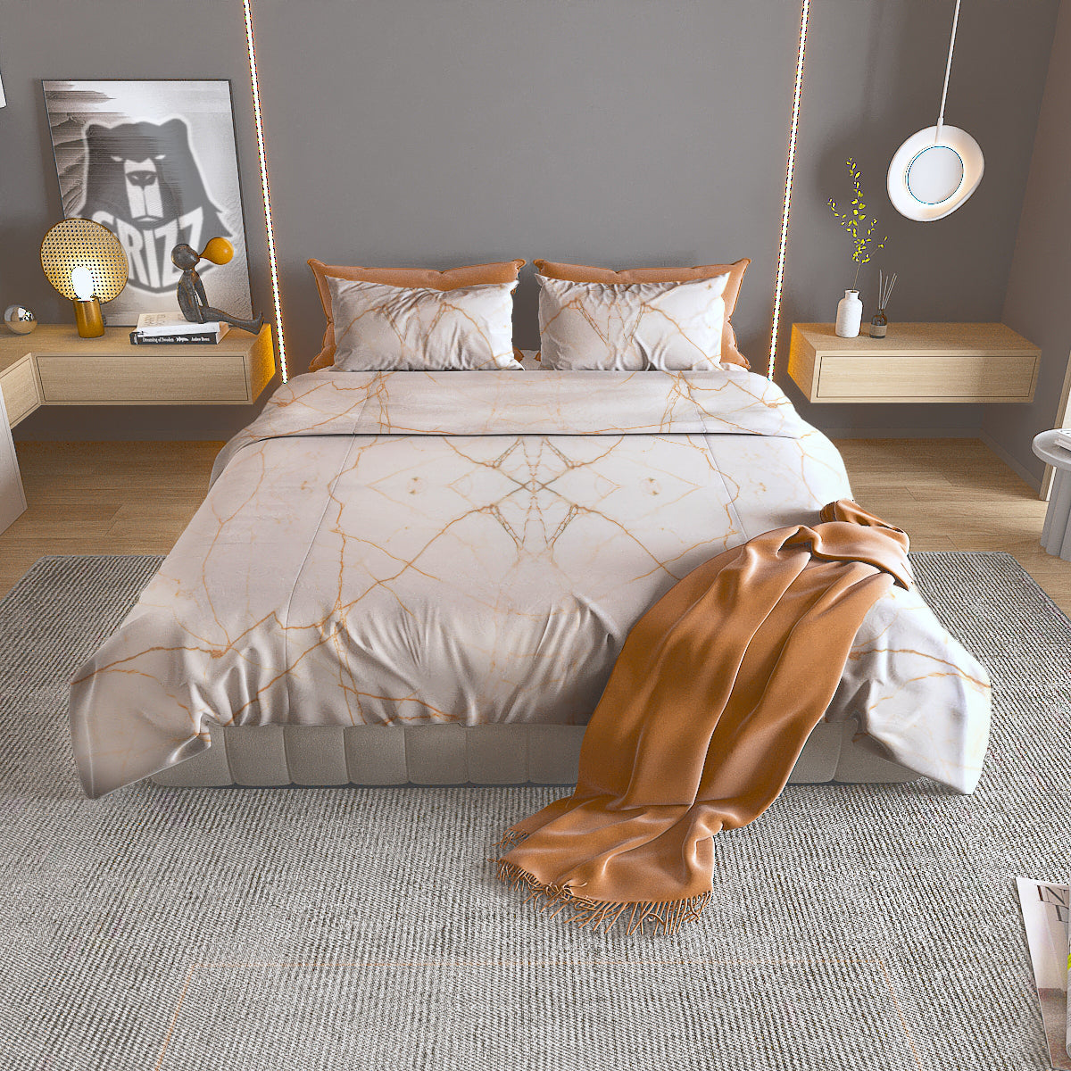 Scratch Marble White Gold Print Pattern Duvet Cover Bedding Set