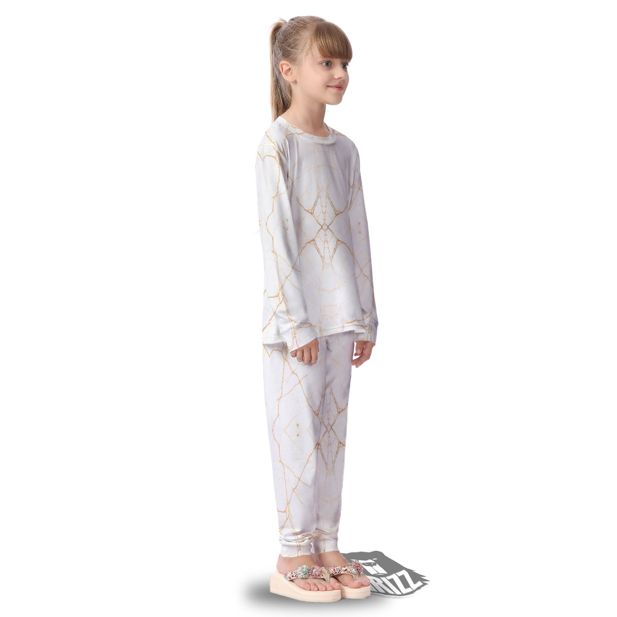 Scratch Marble White Gold Print Pattern Kid's Pajamas-grizzshop