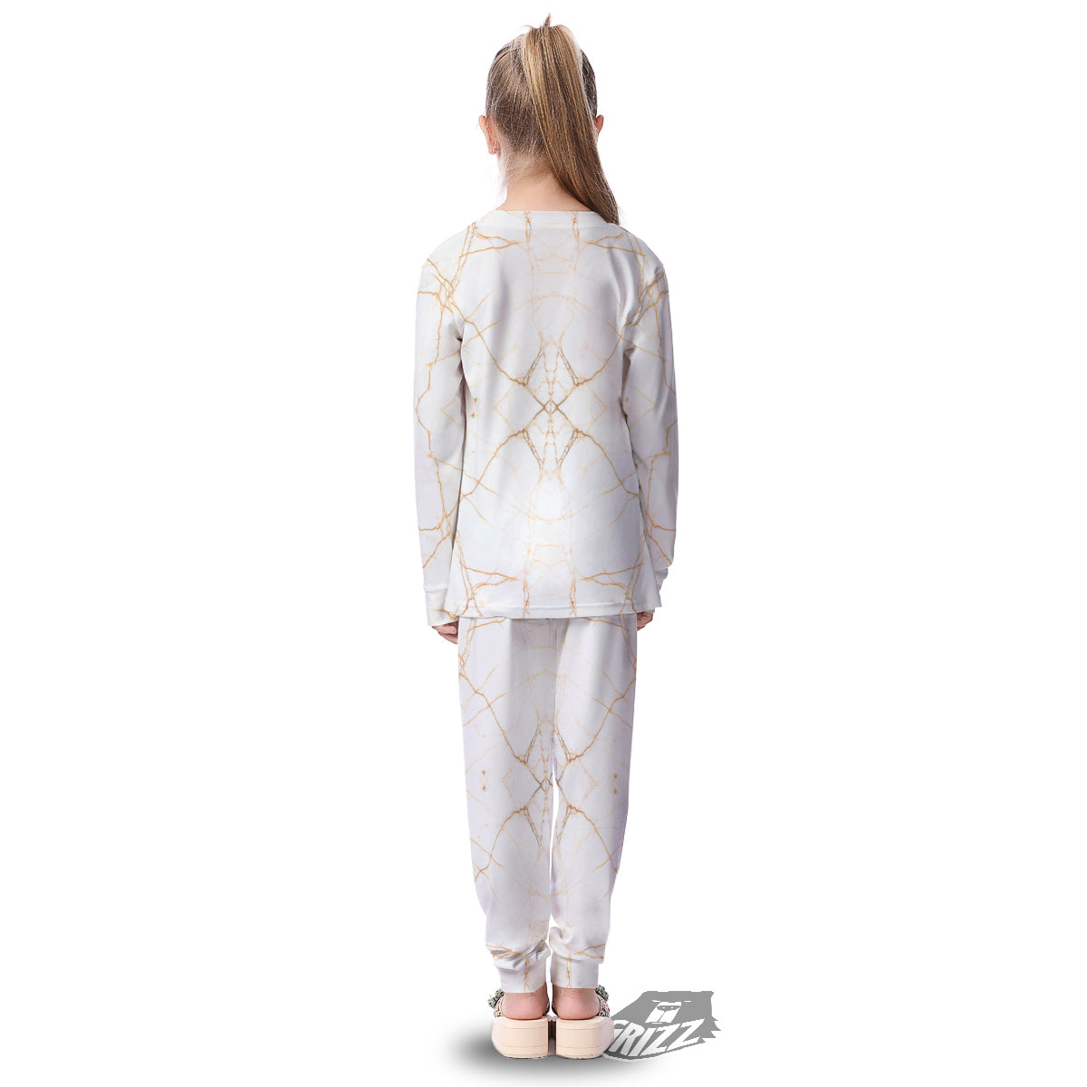 Scratch Marble White Gold Print Pattern Kid's Pajamas-grizzshop