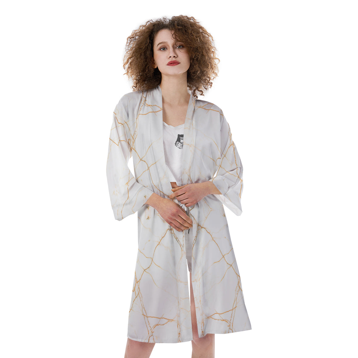 Scratch Marble White Gold Print Pattern Kimono-grizzshop