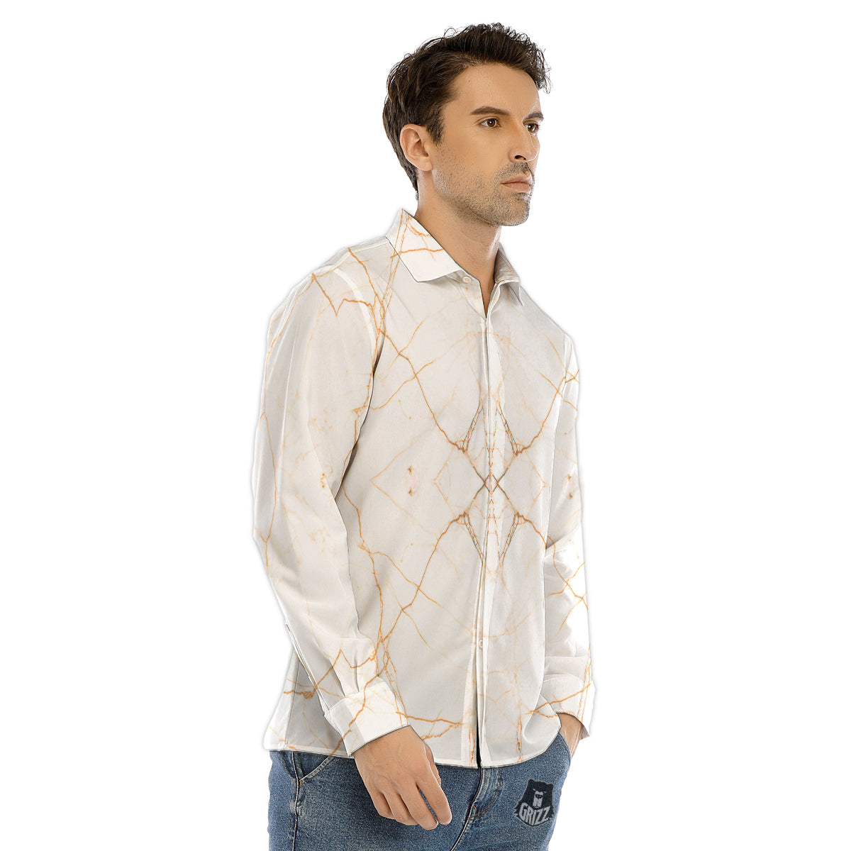 Scratch Marble White Gold Print Pattern Men's Dress Shirts-grizzshop