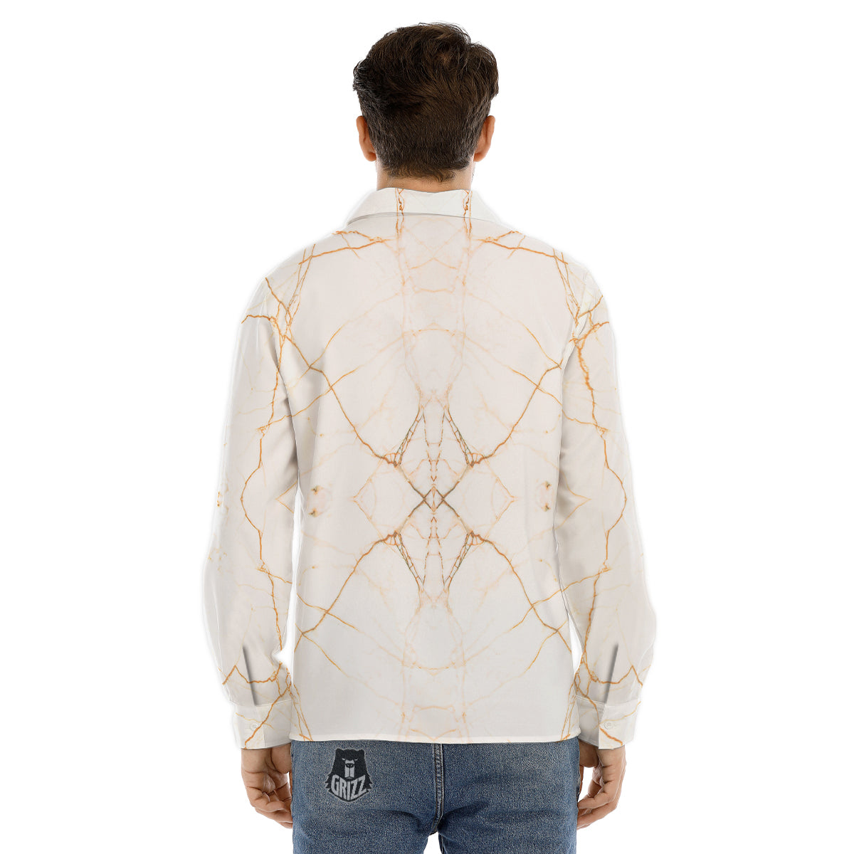 Scratch Marble White Gold Print Pattern Men's Dress Shirts-grizzshop