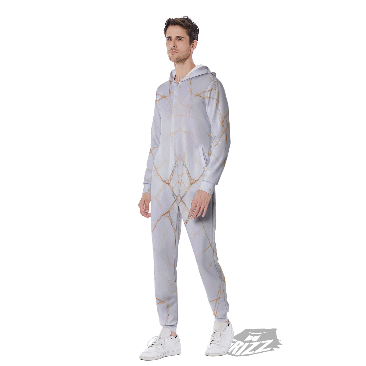Scratch Marble White Gold Print Pattern Men's Jumpsuit-grizzshop