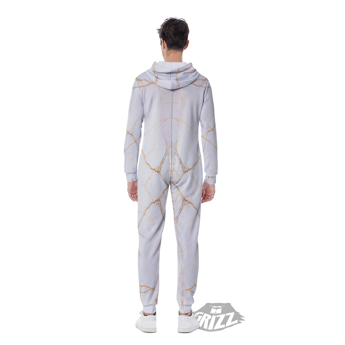 Scratch Marble White Gold Print Pattern Men's Jumpsuit-grizzshop