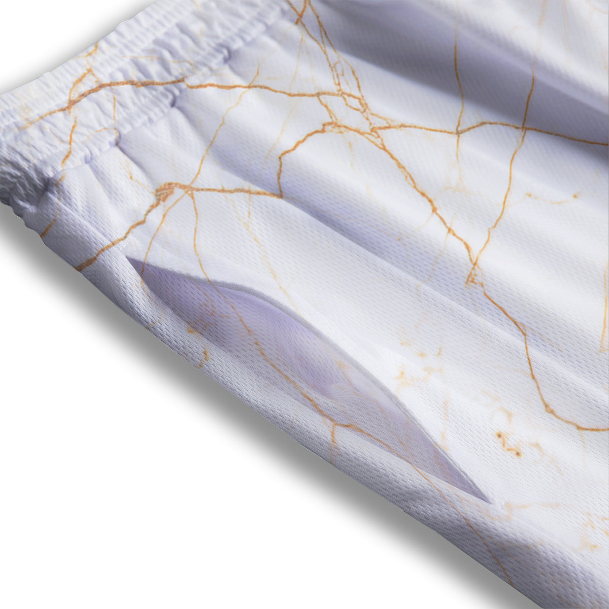 Scratch Marble White Gold Print Pattern Mesh Shorts