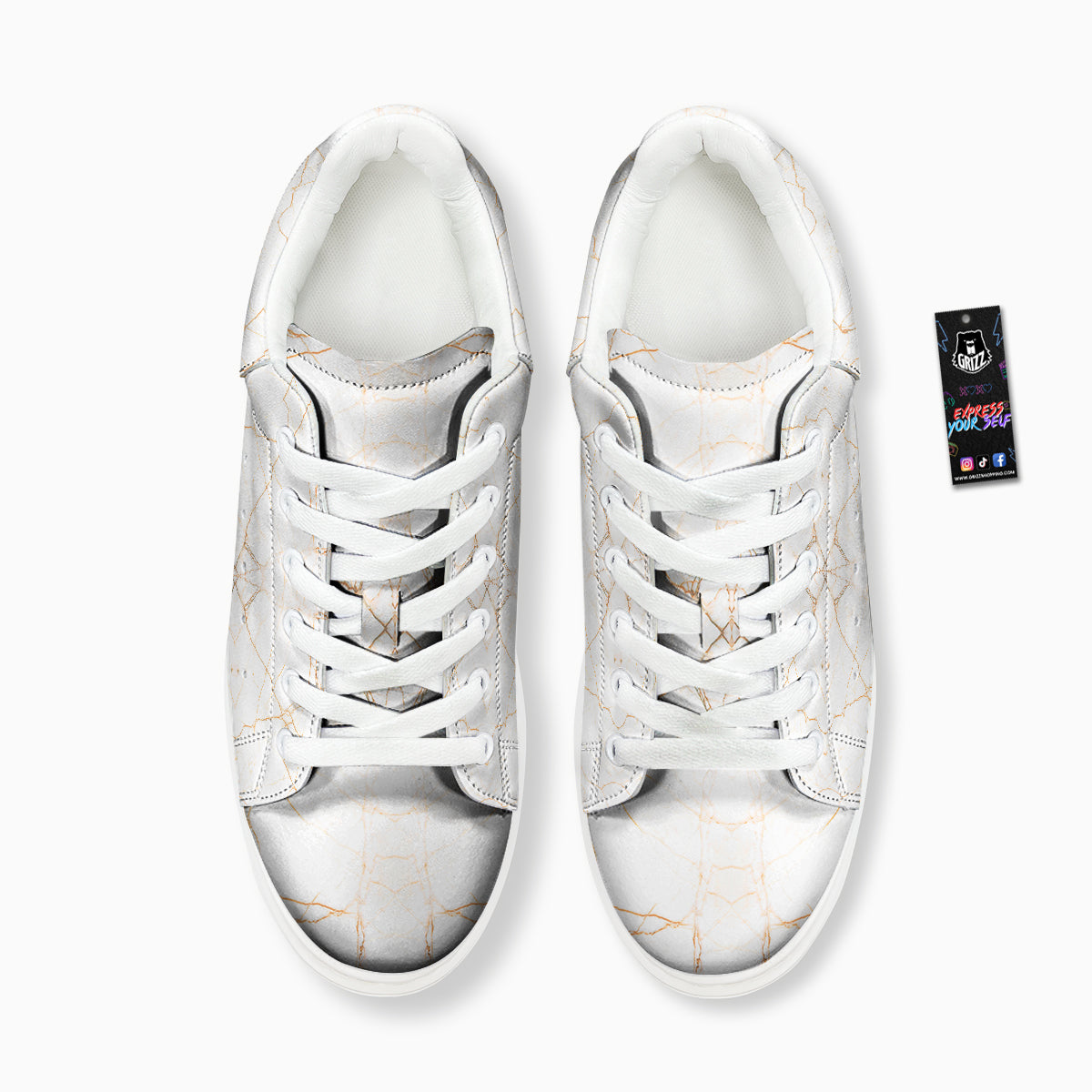 Scratch Marble White Gold Print Pattern Platform Shoes-grizzshop