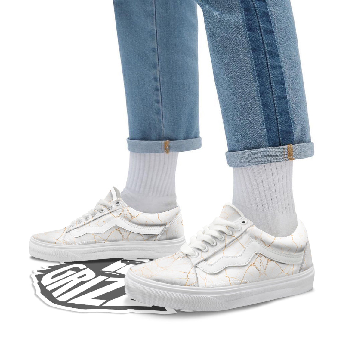 Scratch Marble White Gold Print Pattern Skate Shoes-grizzshop