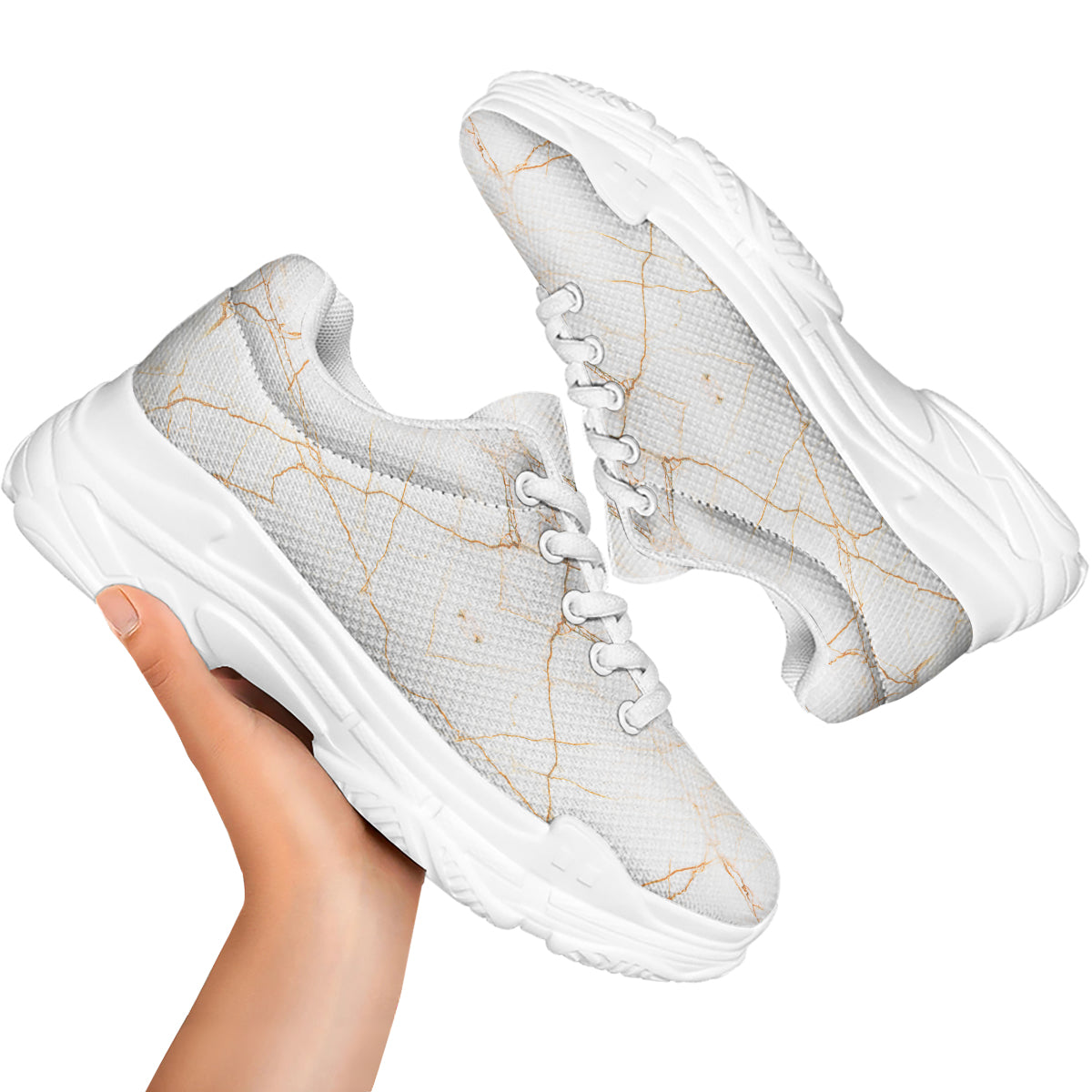 Scratch Marble White Gold Print Pattern White Chunky Shoes-grizzshop