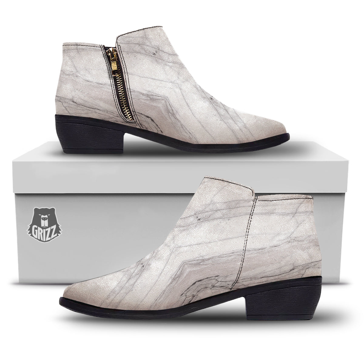 Scratch Marble White Gray Print Pattern Ankle Boots-grizzshop
