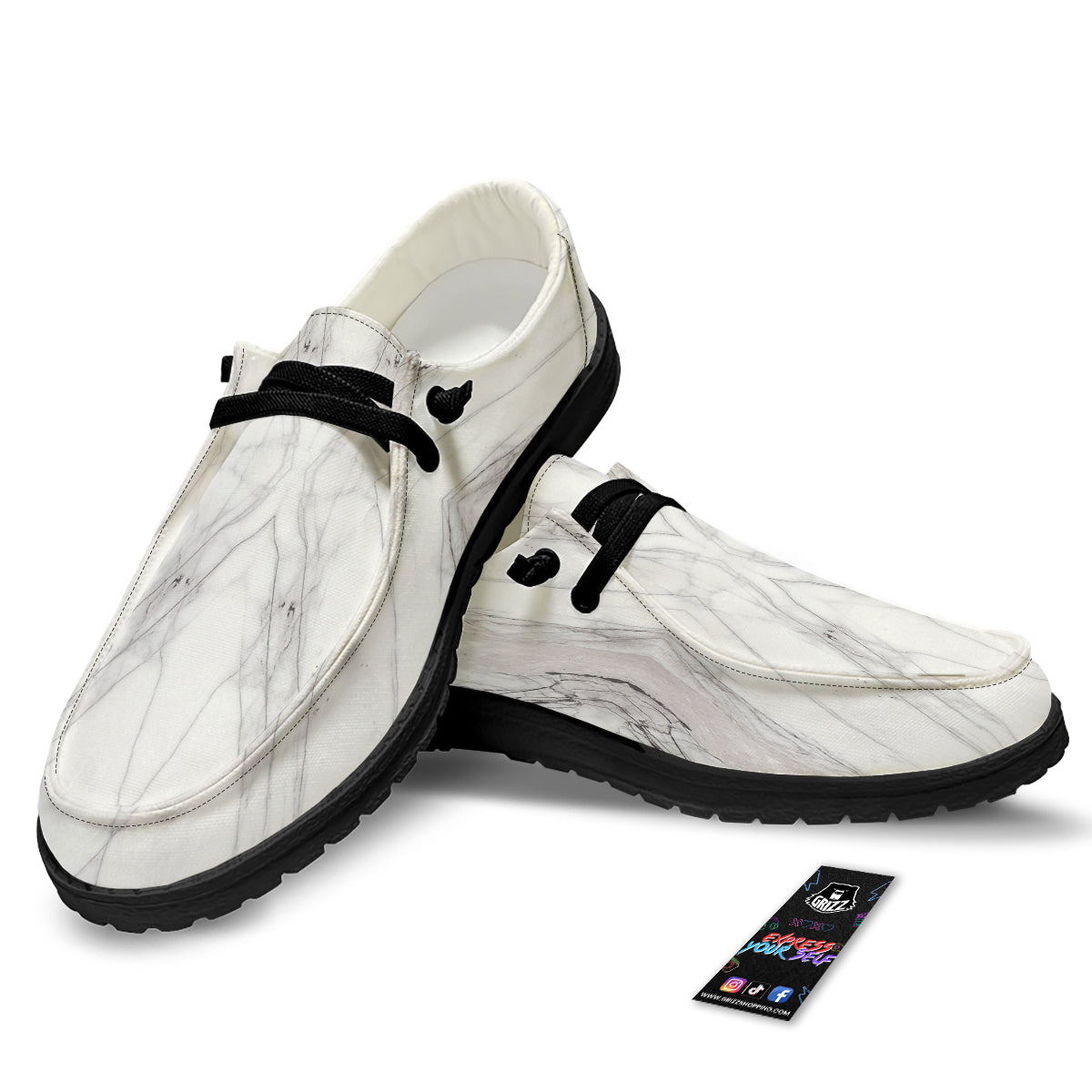 Scratch Marble White Gray Print Pattern Black Loafers-grizzshop
