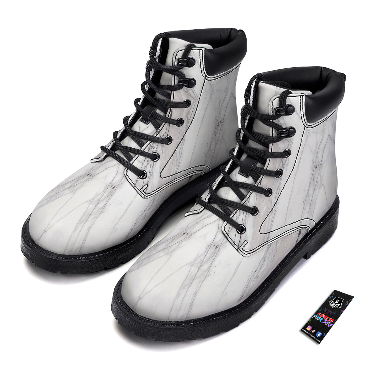 Scratch Marble White Gray Print Pattern Boots-grizzshop