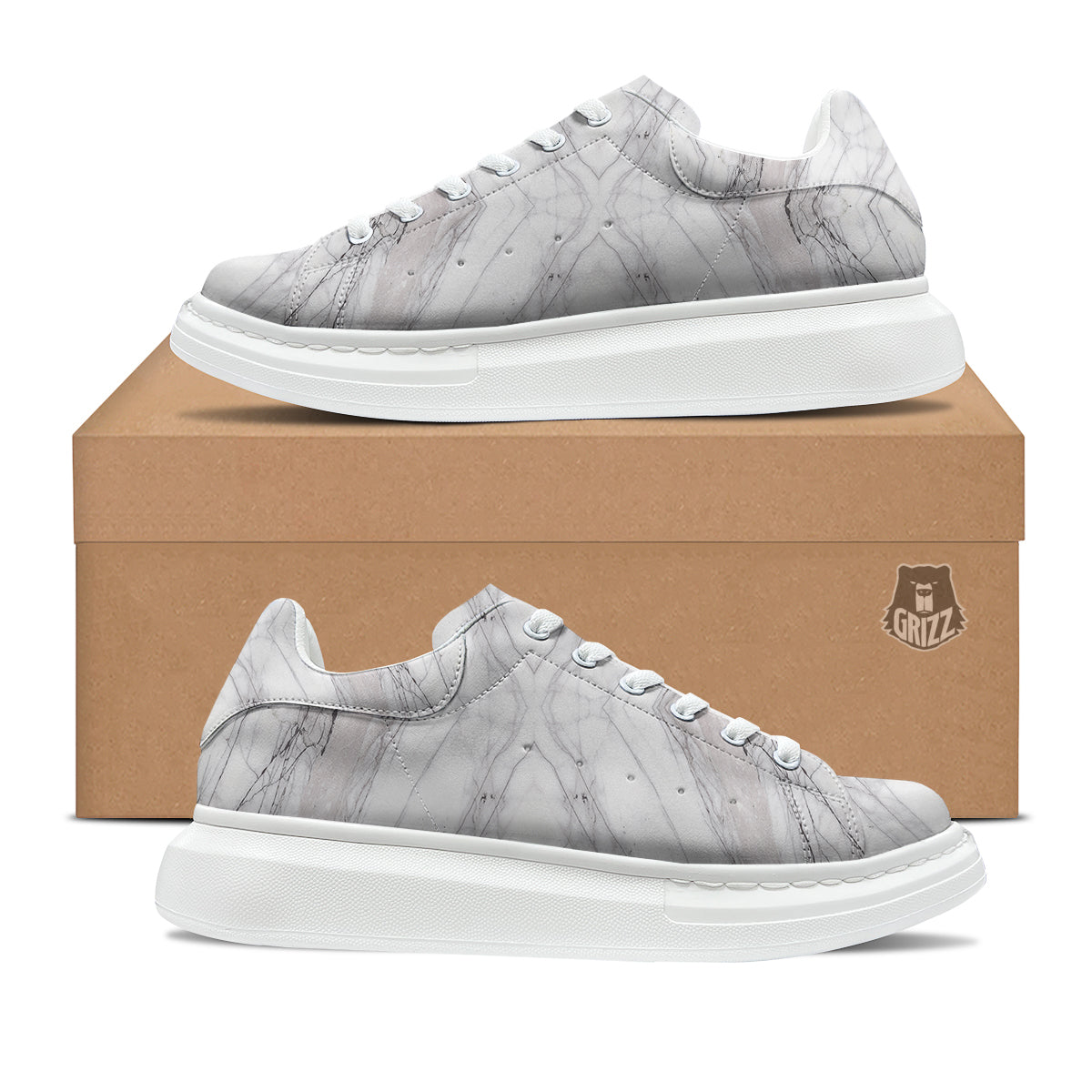 Scratch Marble White Gray Print Pattern Platform Shoes-grizzshop