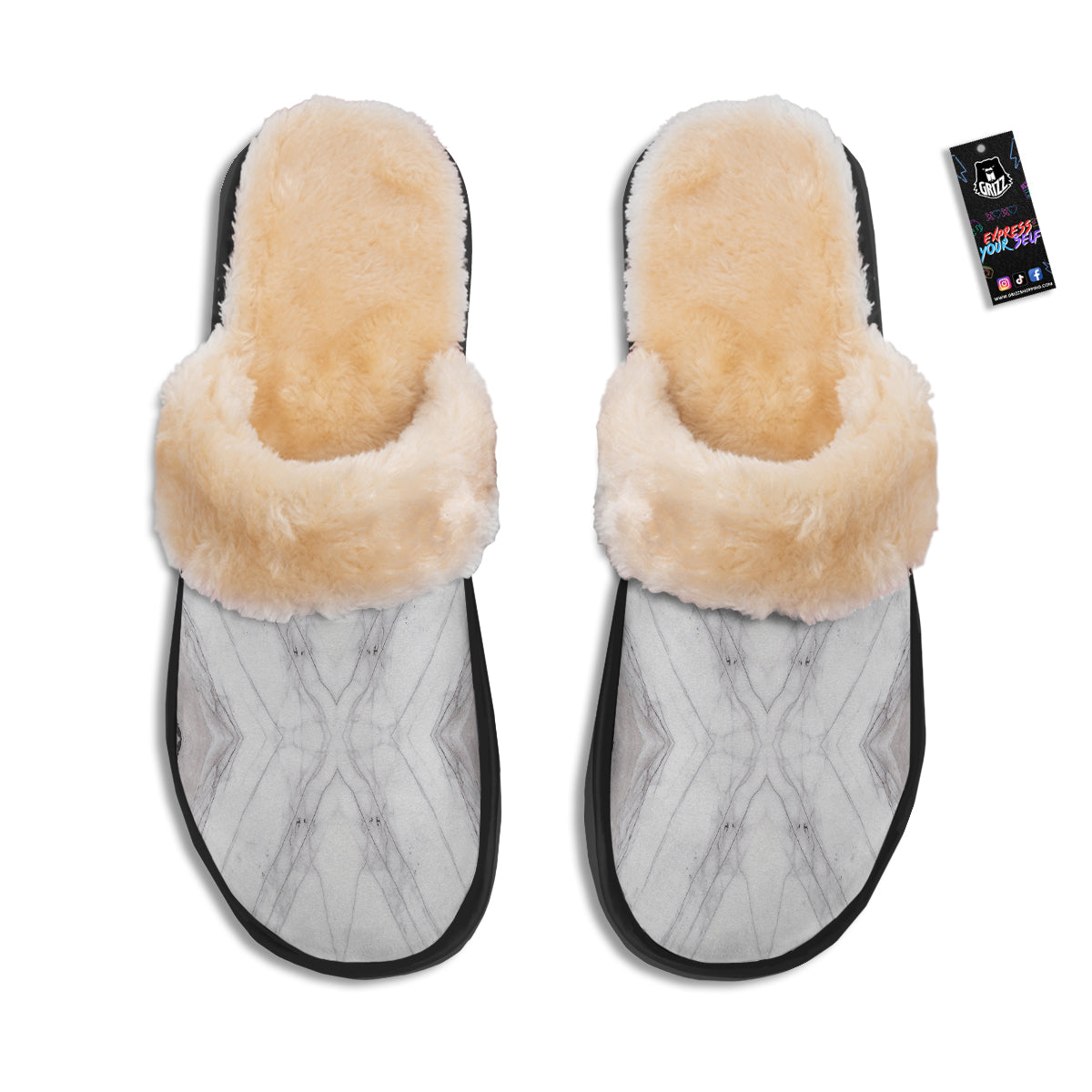 Scratch Marble White Gray Print Pattern Slippers-grizzshop