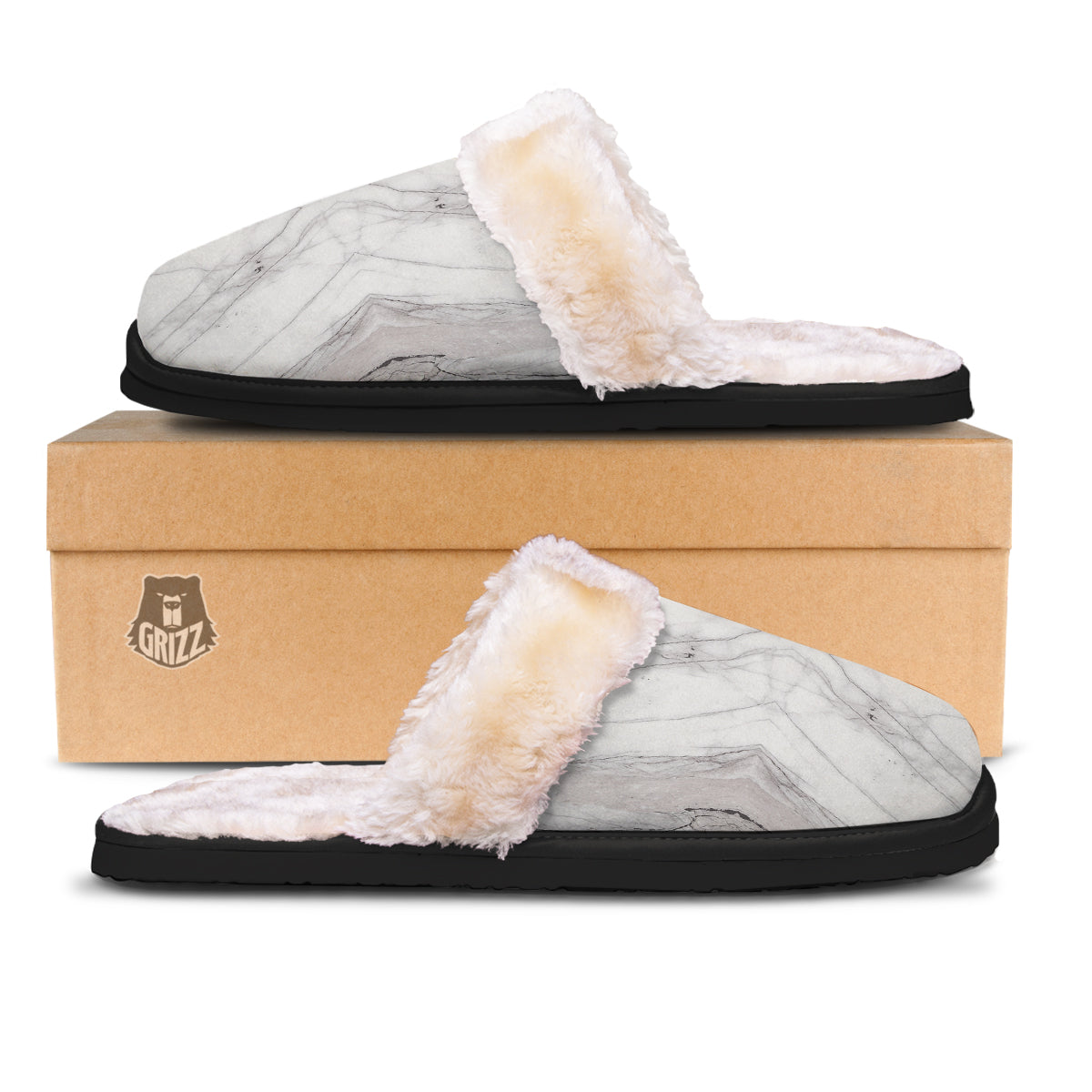 Scratch Marble White Gray Print Pattern Slippers-grizzshop
