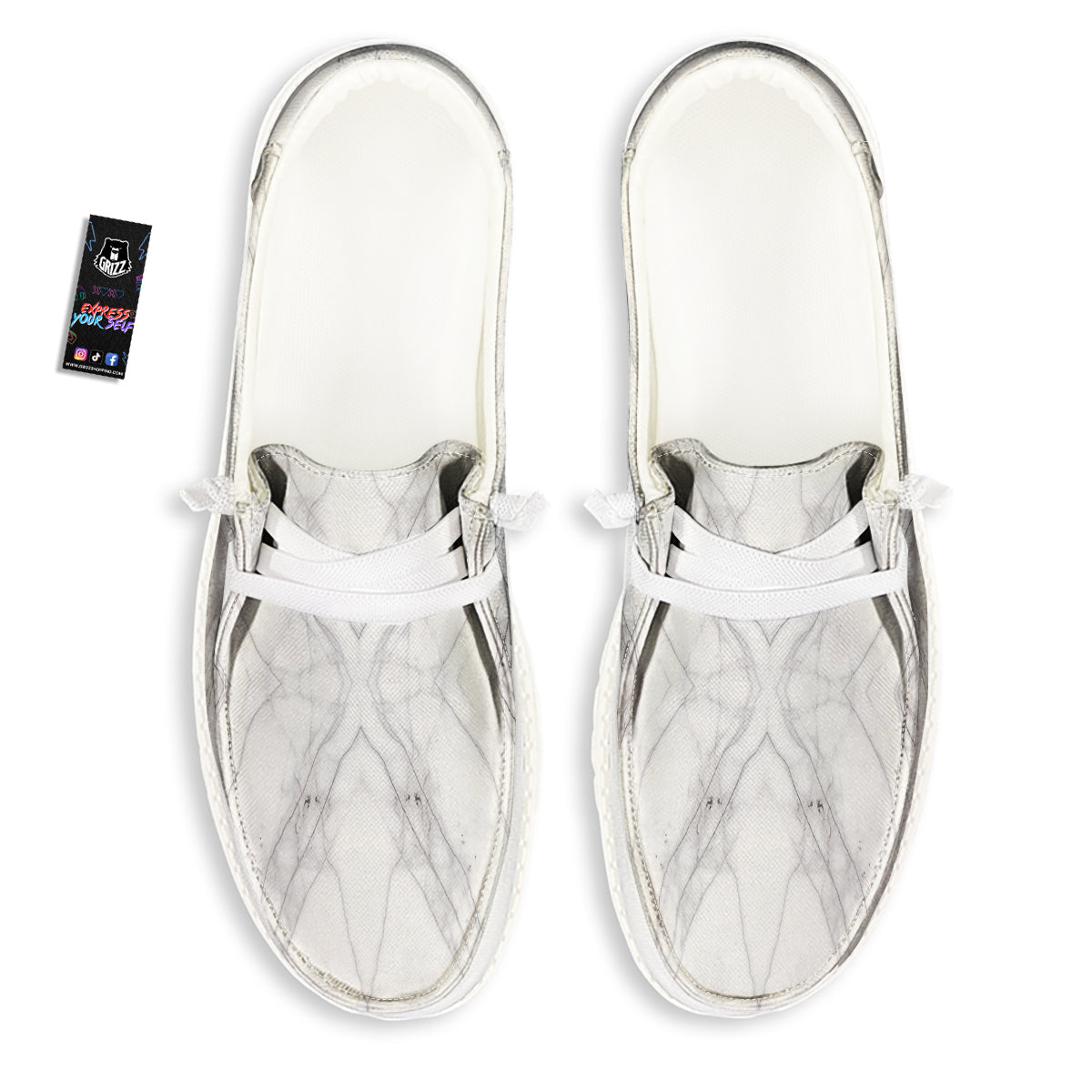 Scratch Marble White Gray Print Pattern White Loafers-grizzshop