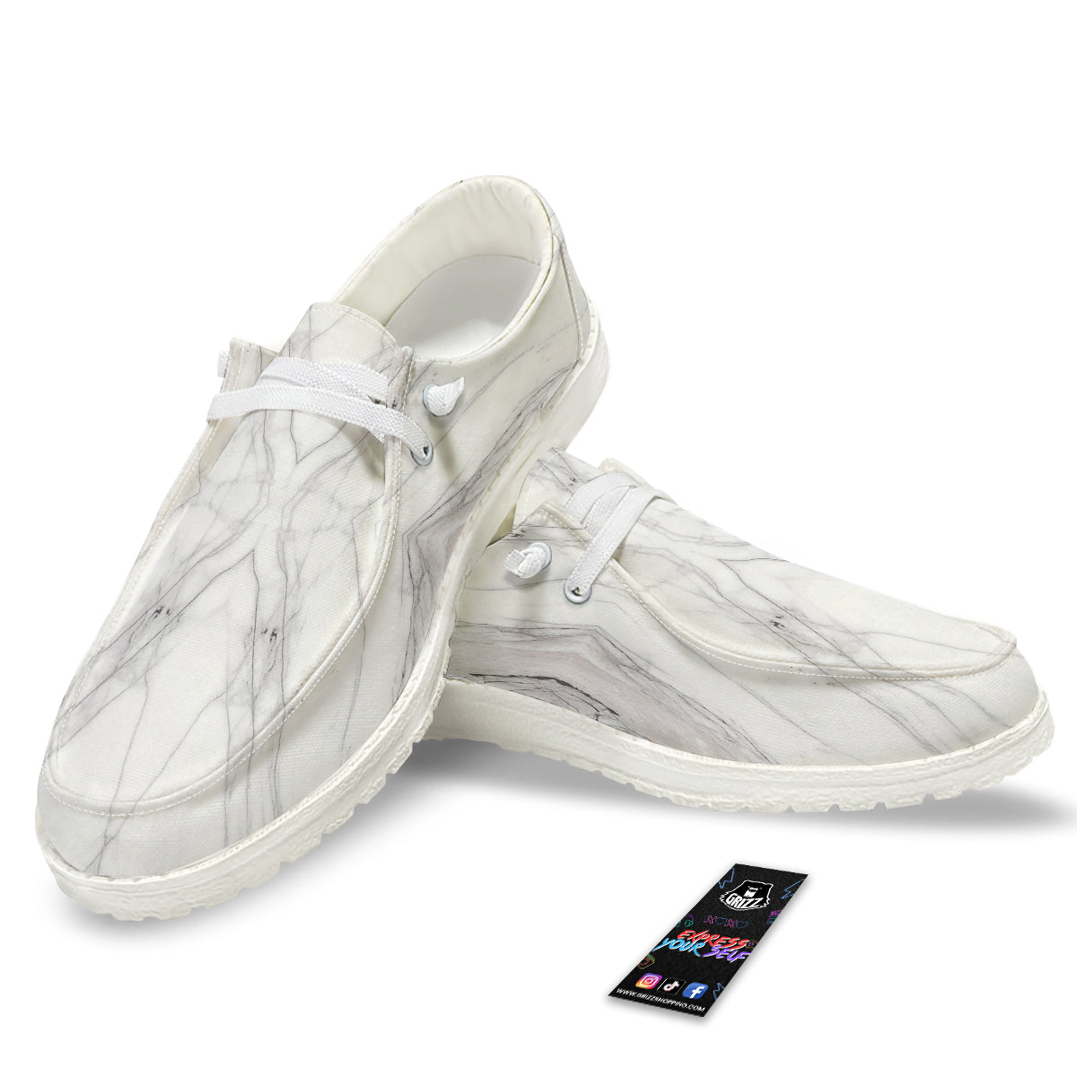 Scratch Marble White Gray Print Pattern White Loafers-grizzshop