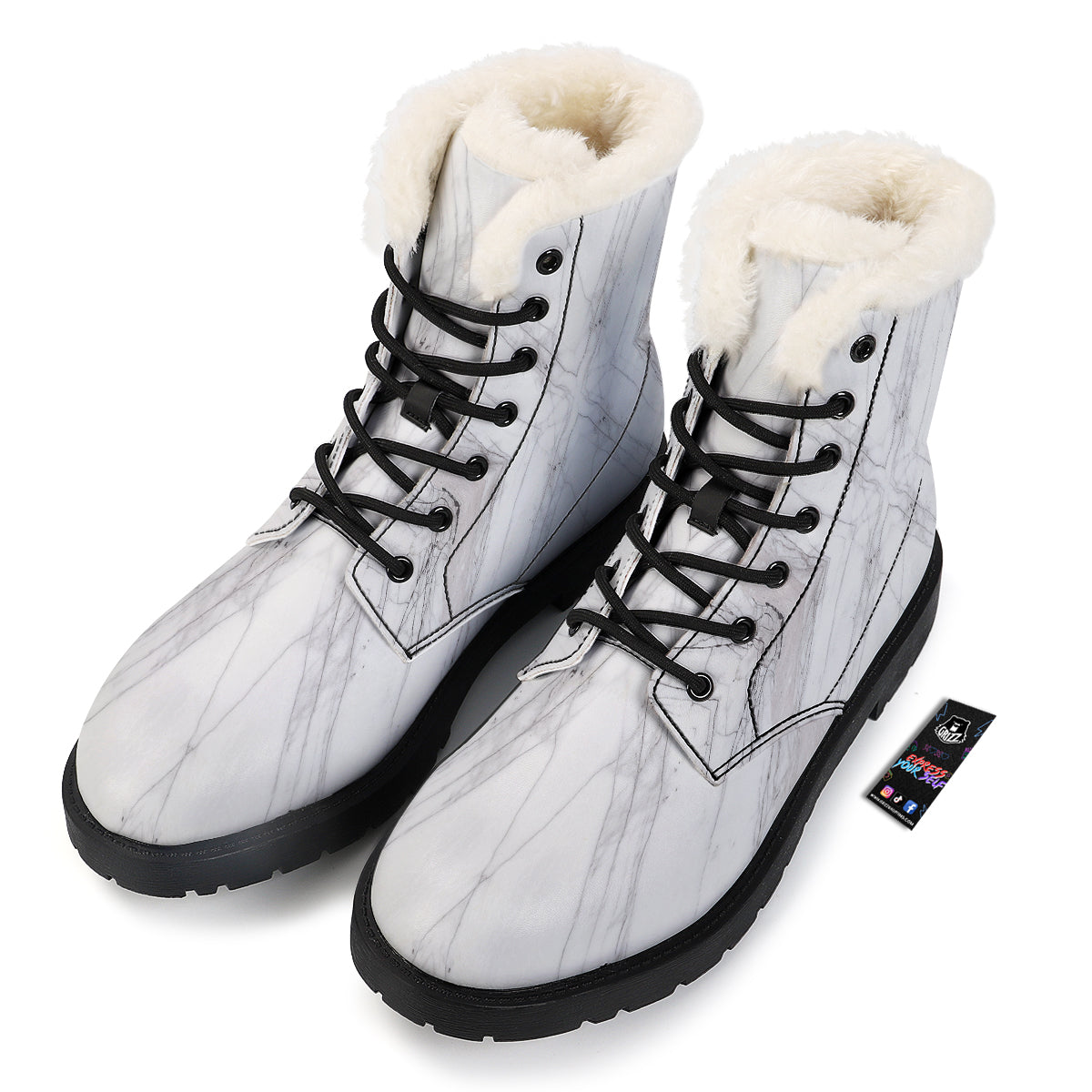 Scratch Marble White Gray Print Pattern Winter Boots-grizzshop