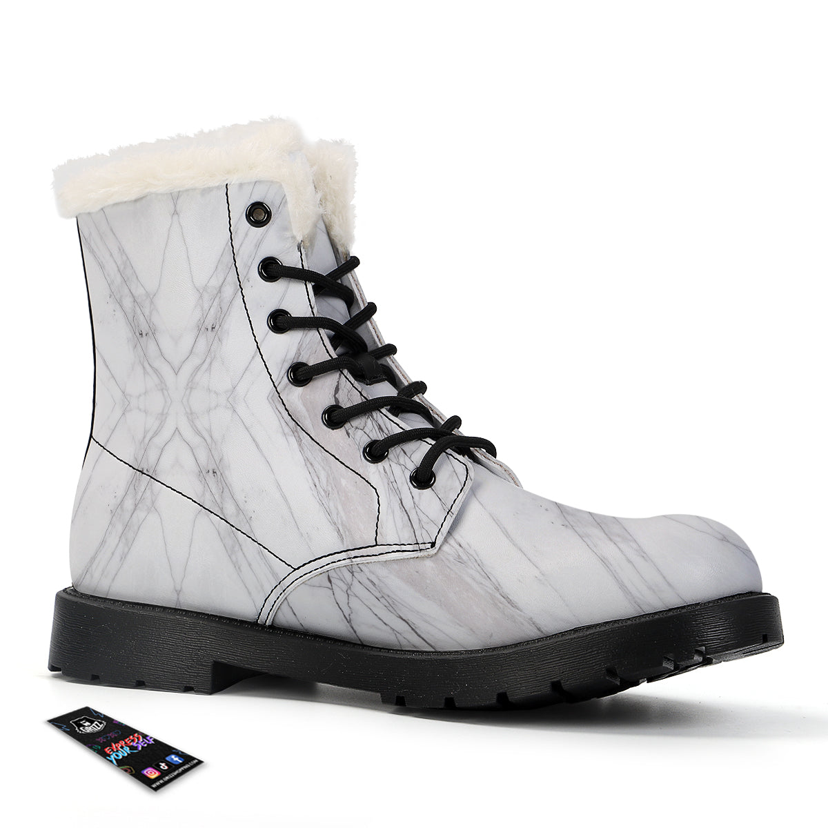 Scratch Marble White Gray Print Pattern Winter Boots-grizzshop