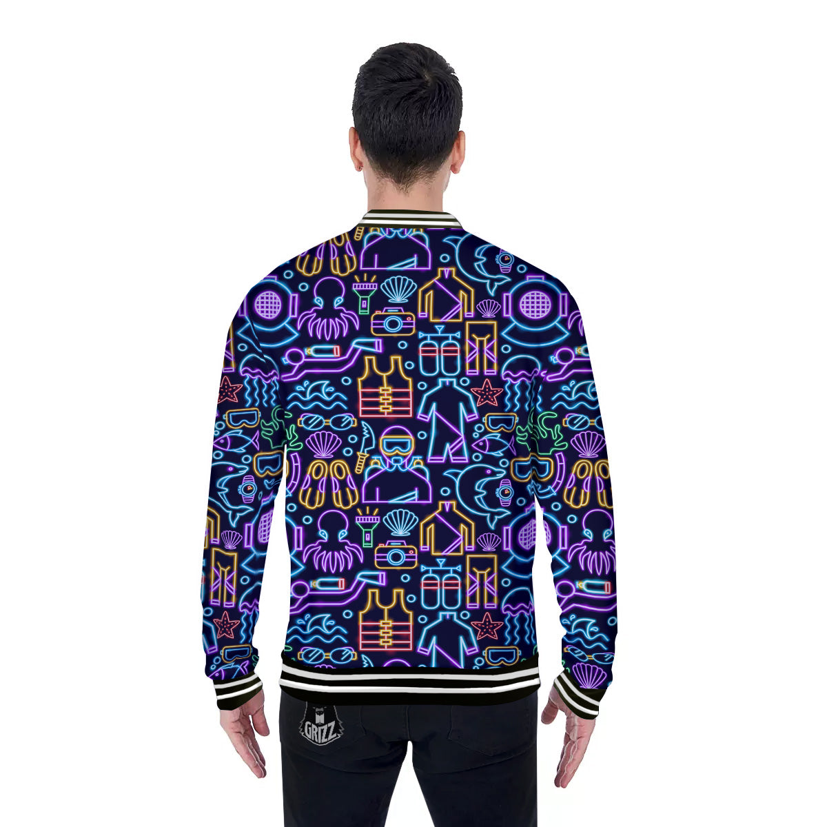 Scuba Diver Neon Print Pattern Baseball Jacket-grizzshop