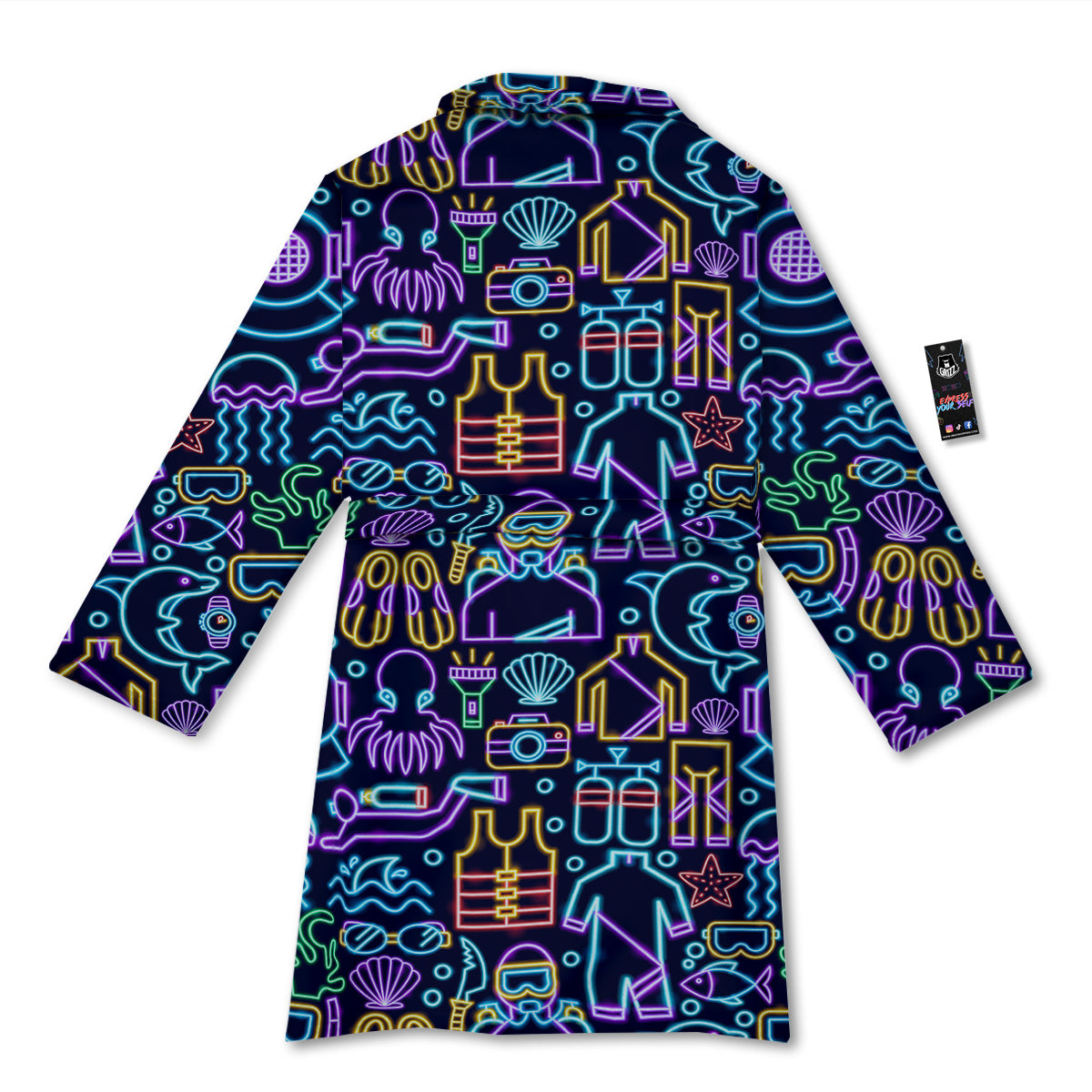 Scuba Diver Neon Print Pattern Bathrobe-grizzshop