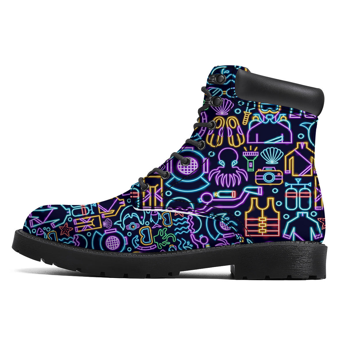 Scuba Diver Neon Print Pattern Boots-grizzshop