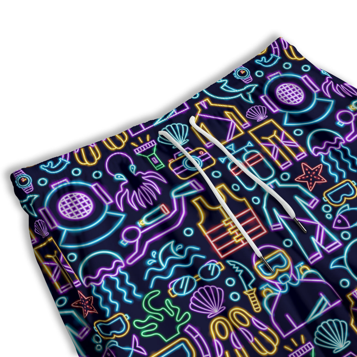 Scuba Diver Neon Print Pattern Men's Athletic Shorts