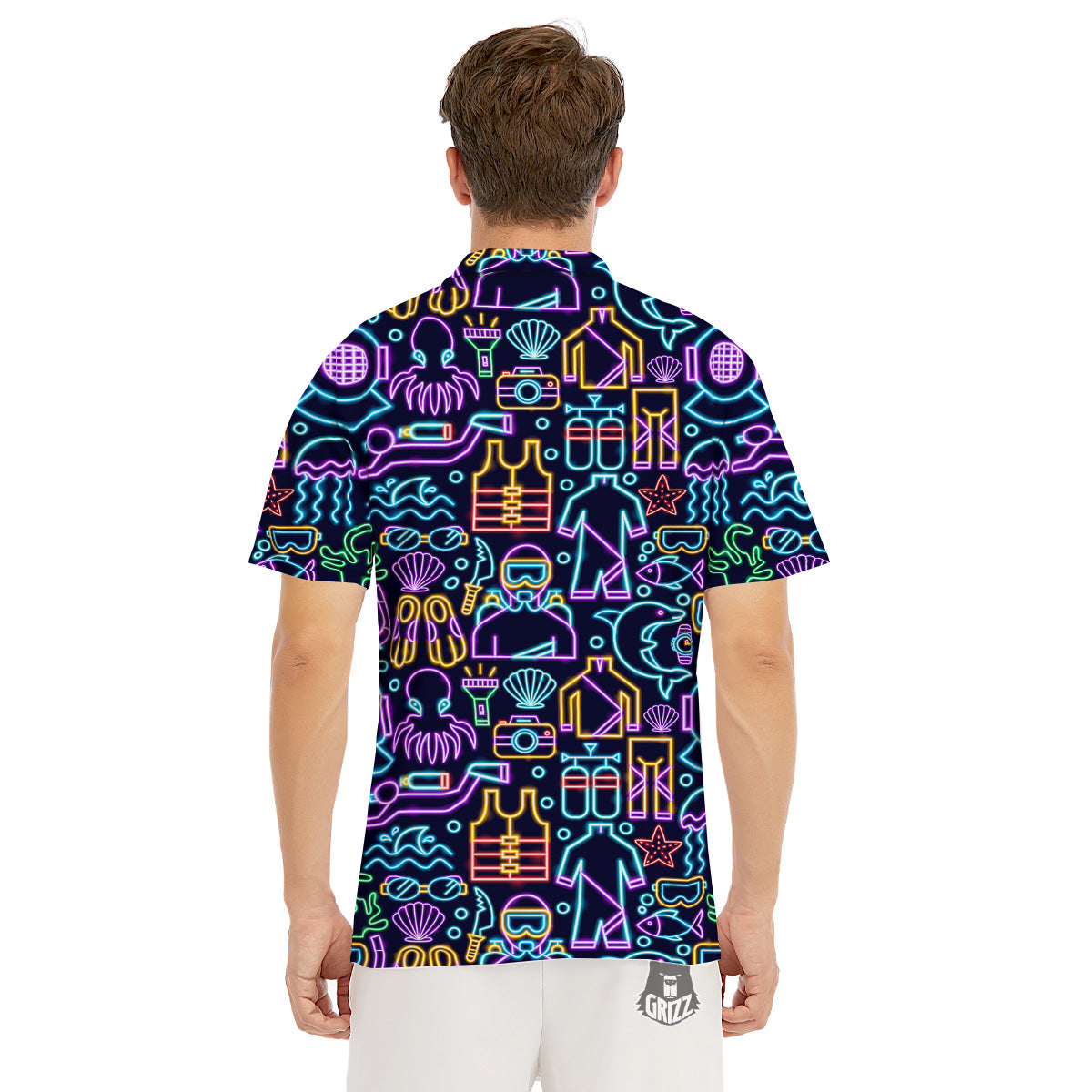 Scuba Diver Neon Print Pattern Men's Golf Shirts-grizzshop