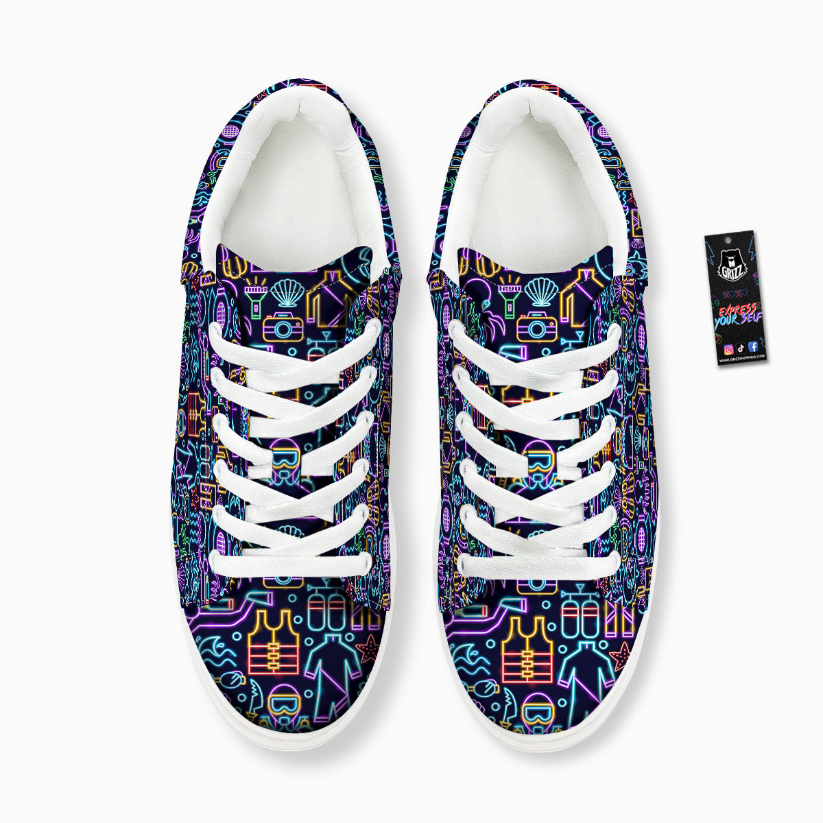 Scuba Diver Neon Print Pattern Platform Shoes-grizzshop