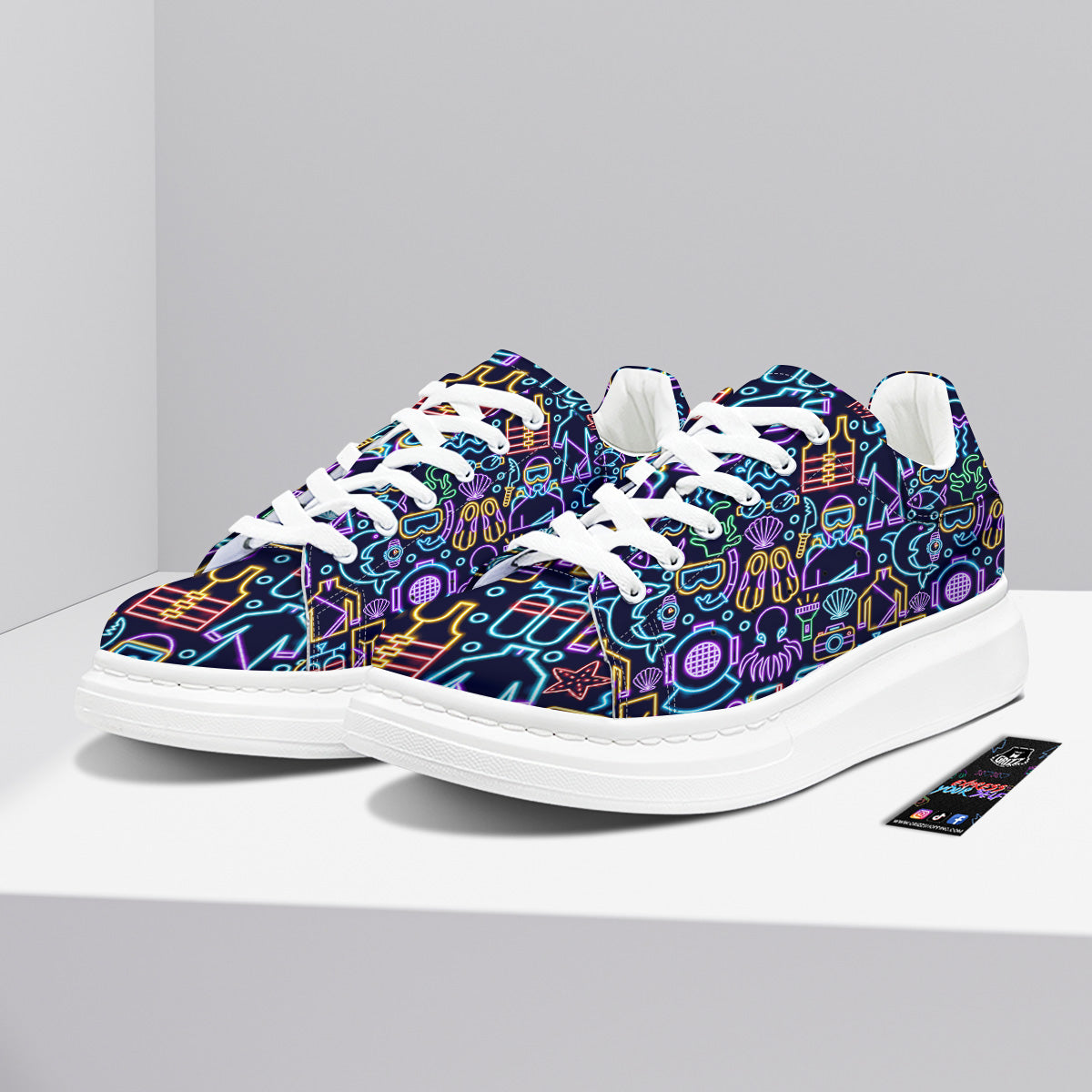 Scuba Diver Neon Print Pattern Platform Shoes-grizzshop