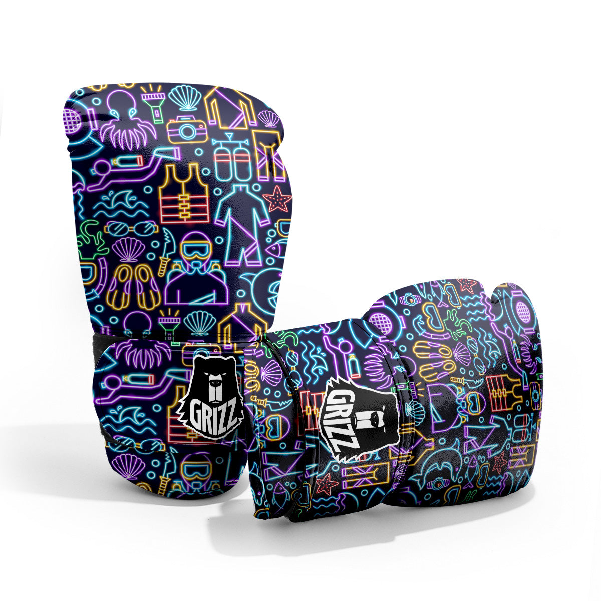 Scuba Diver Neon Print Pattern Pro Boxing Glove