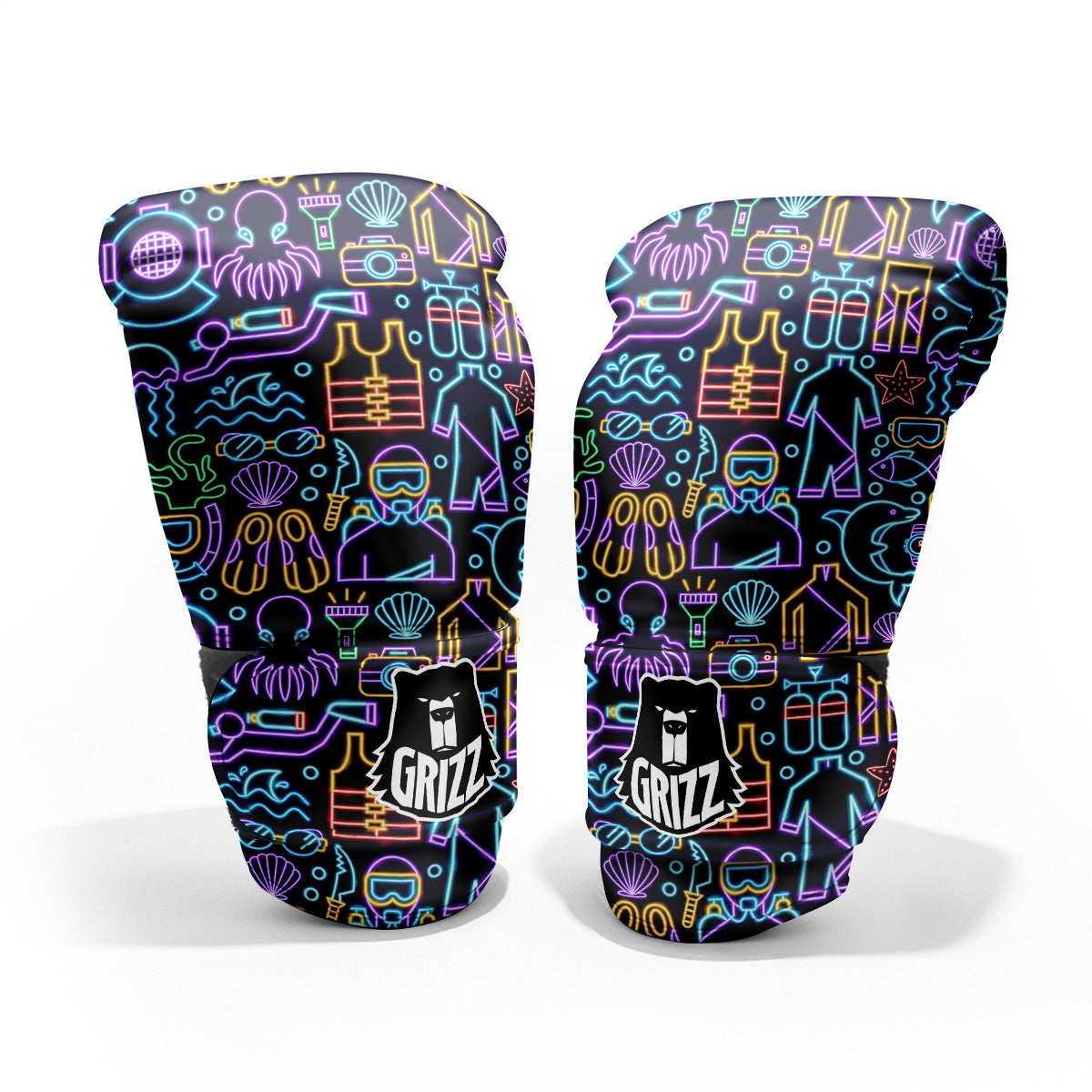Scuba Diver Neon Print Pattern Pro Boxing Glove