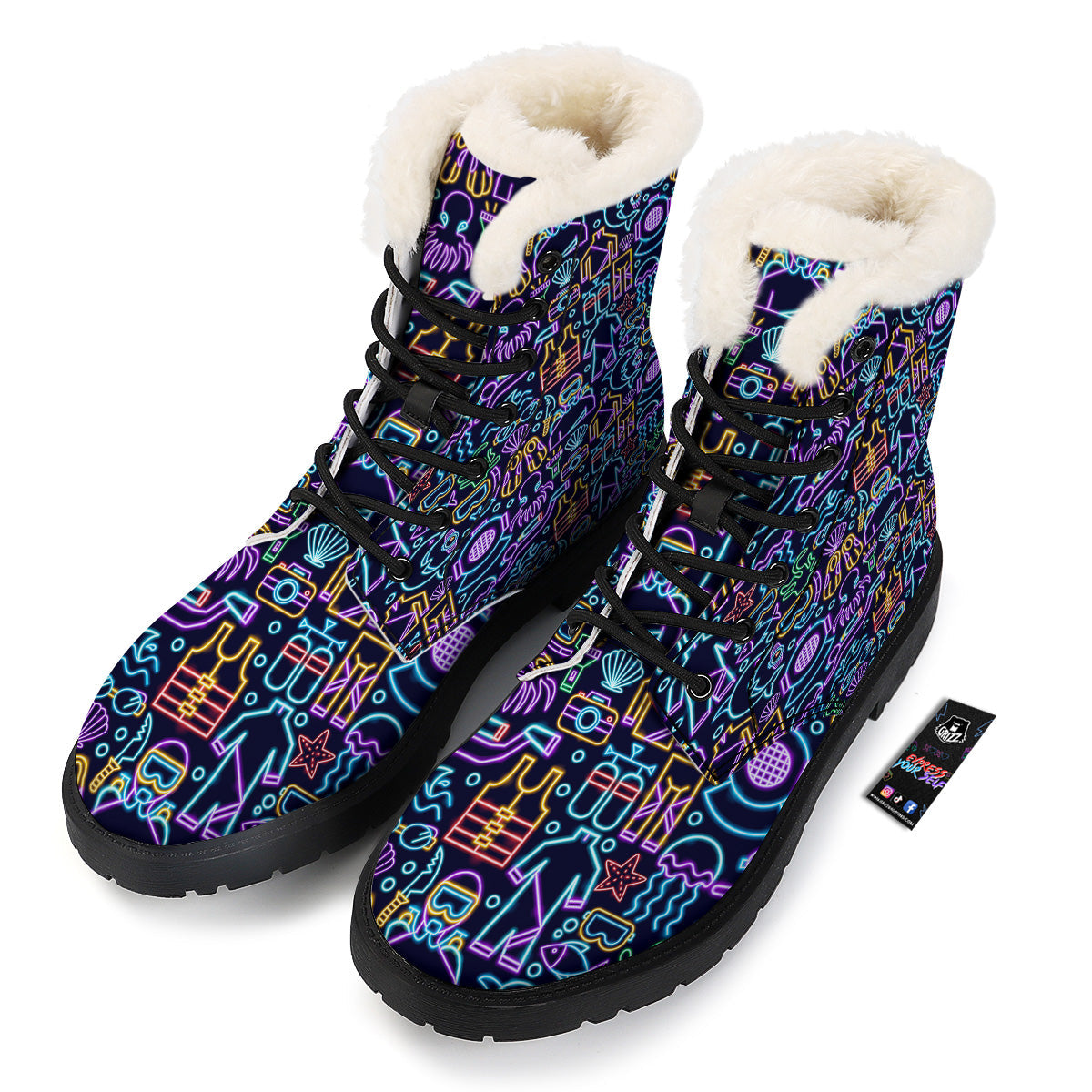 Scuba Diver Neon Print Pattern Winter Boots-grizzshop