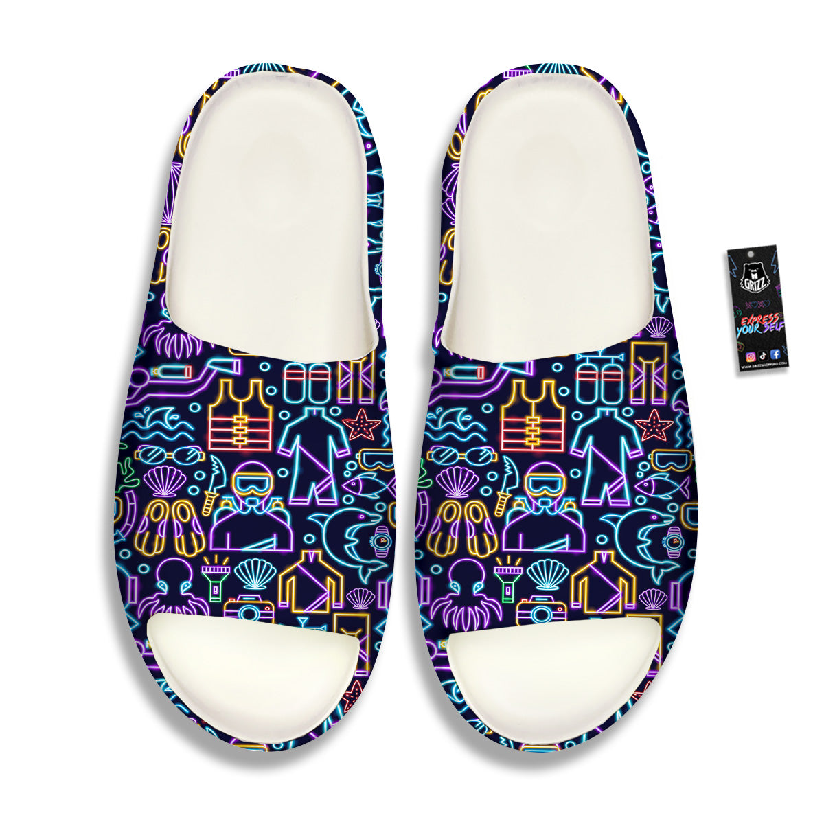 Scuba Diver Neon Print Pattern Sandals-grizzshop