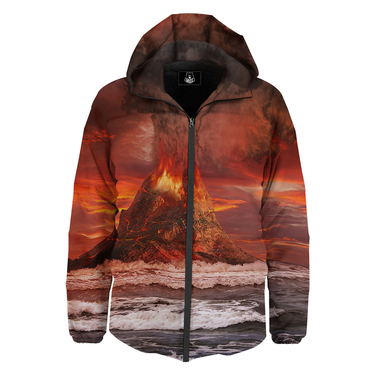 Sea And Volcano Print Down Jacket-grizzshop