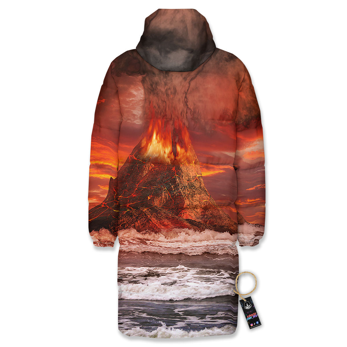 Sea And Volcano Print Long Down Jacket-grizzshop