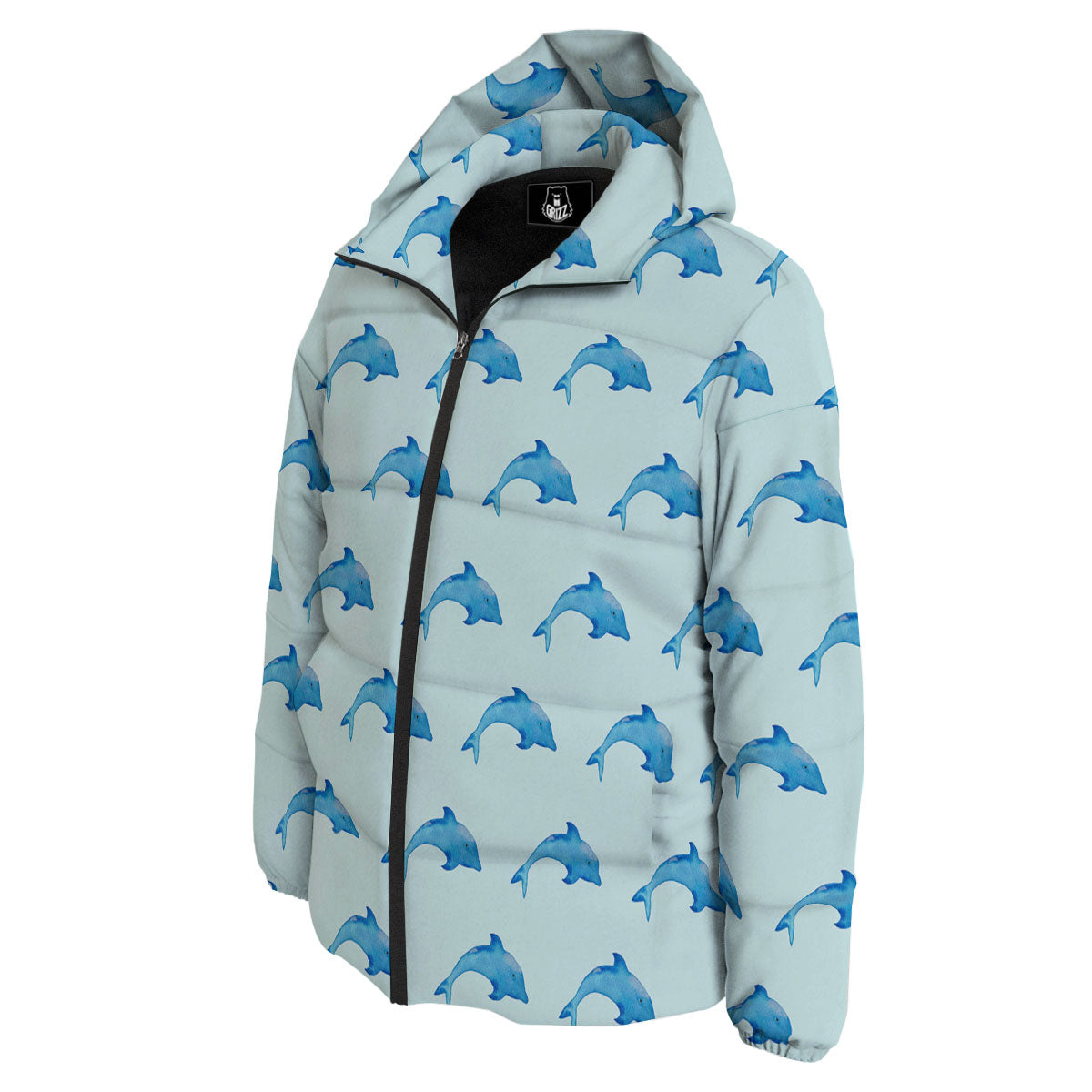 Sea Dolphin Watercolor Print Pattern Down Jacket-grizzshop