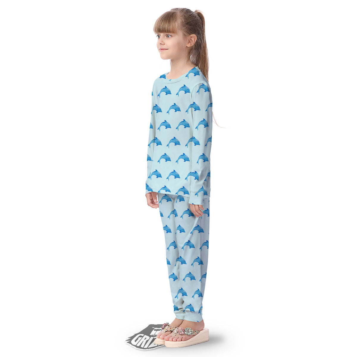 Sea Dolphin Watercolor Print Pattern Kid's Pajamas-grizzshop