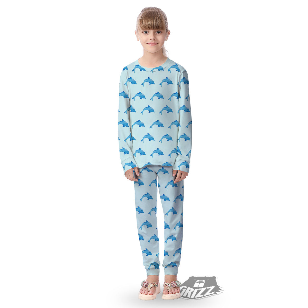 Sea Dolphin Watercolor Print Pattern Kid's Pajamas-grizzshop
