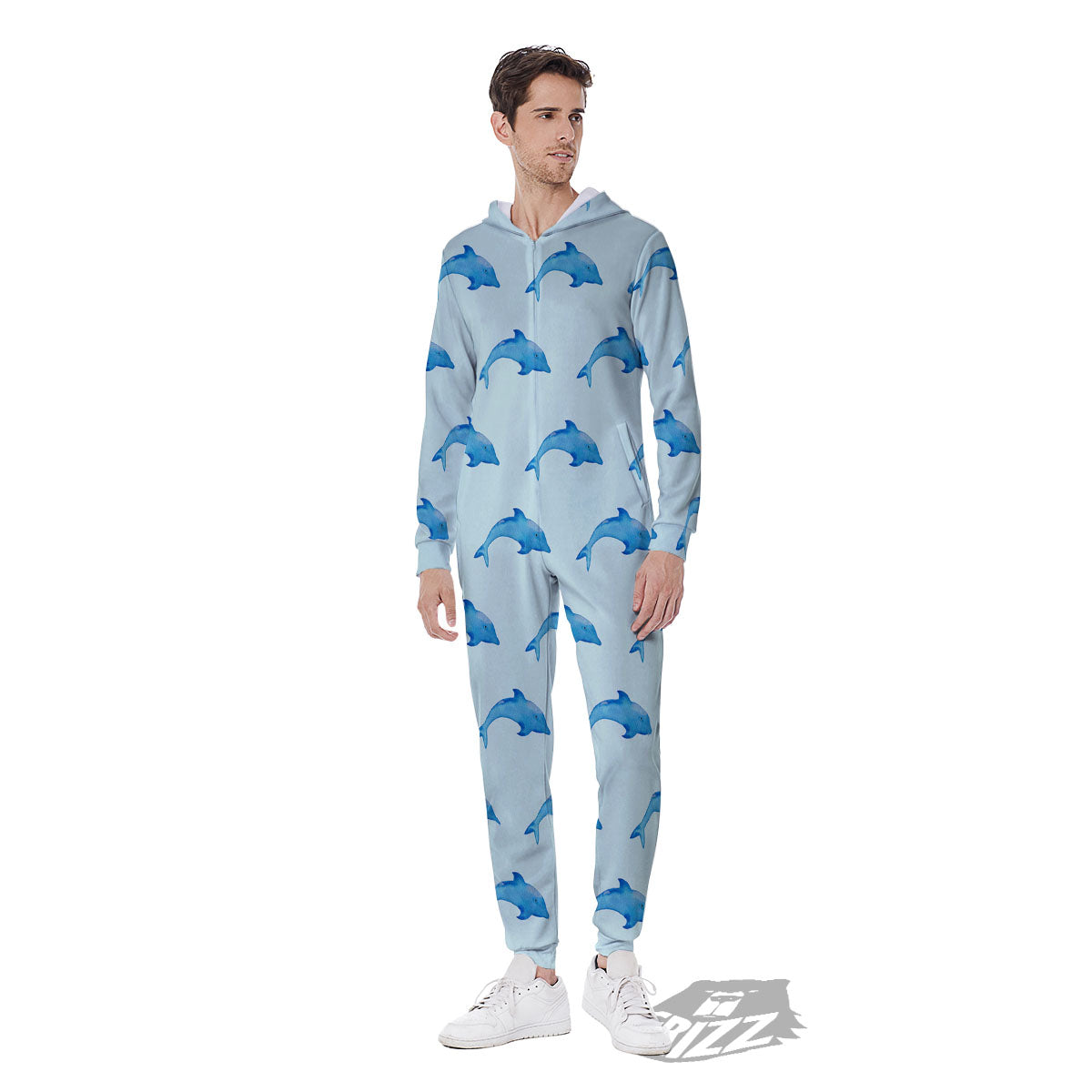 Sea Dolphin Watercolor Print Pattern Men's Jumpsuit-grizzshop
