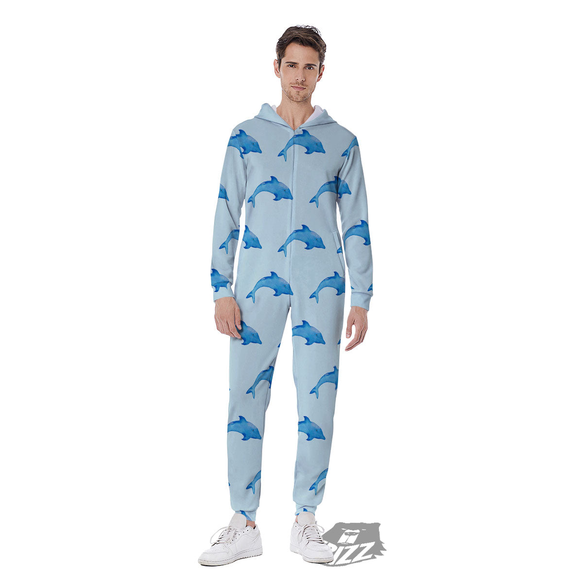 Sea Dolphin Watercolor Print Pattern Men's Jumpsuit-grizzshop
