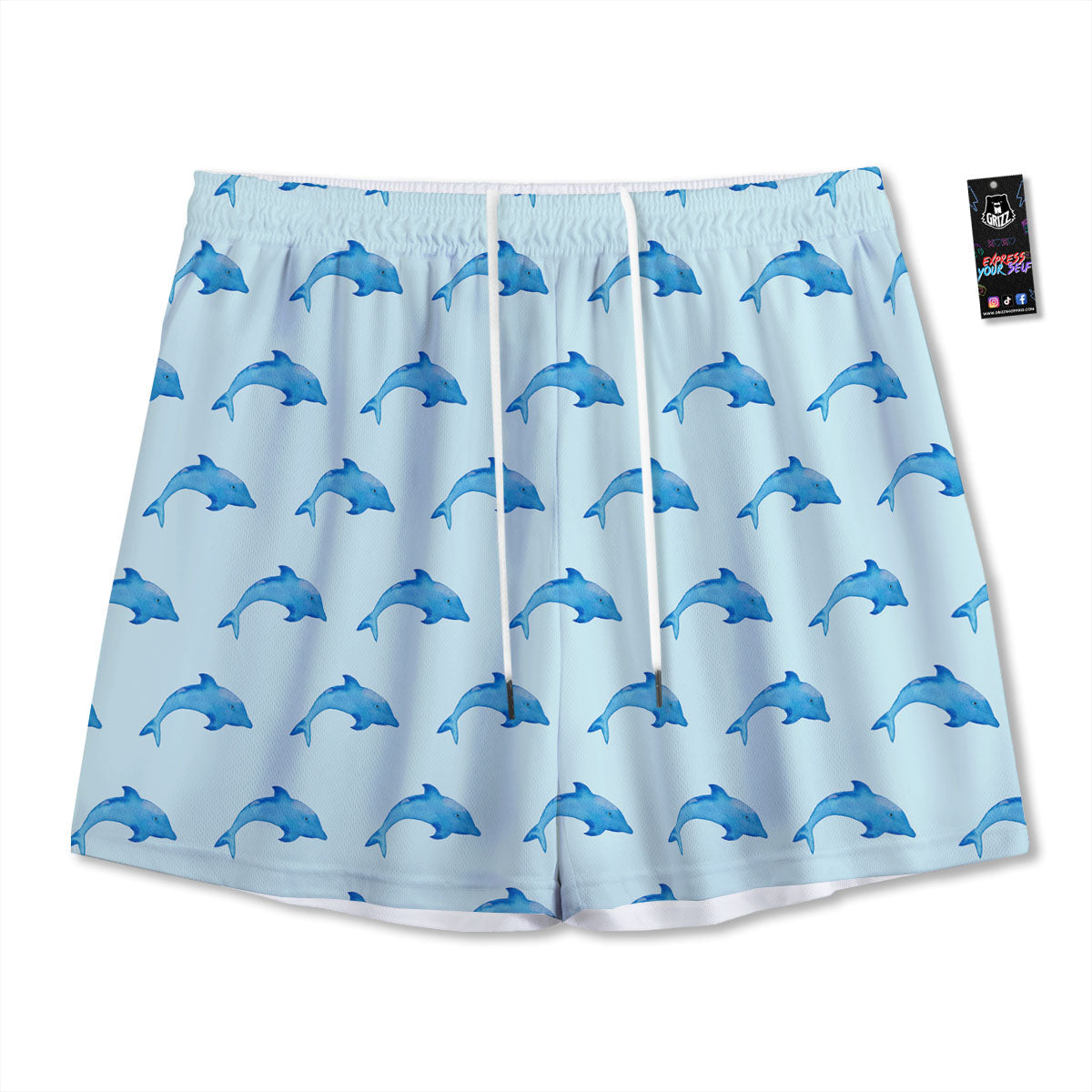 Sea Dolphin Watercolor Print Pattern Mesh Shorts