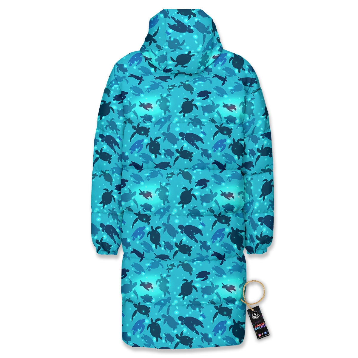 Sea Turtle Black And Blue Print Pattern Long Down Jacket-grizzshop