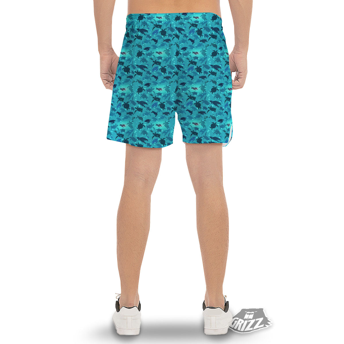 Sea Turtle Black And Blue Print Pattern Men's Gym Shorts-grizzshop