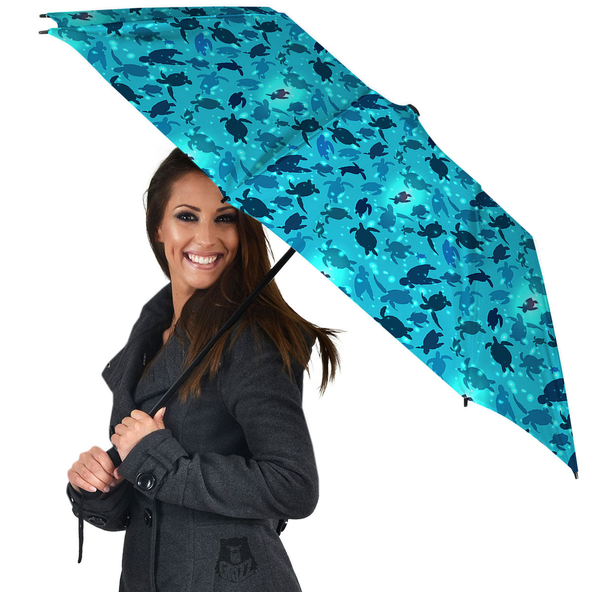 Sea Turtle Black And Blue Print Pattern Umbrella-grizzshop