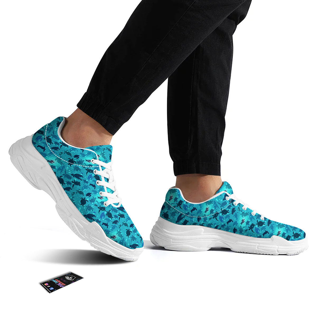 Sea Turtle Black And Blue Print Pattern White Chunky Shoes-grizzshop