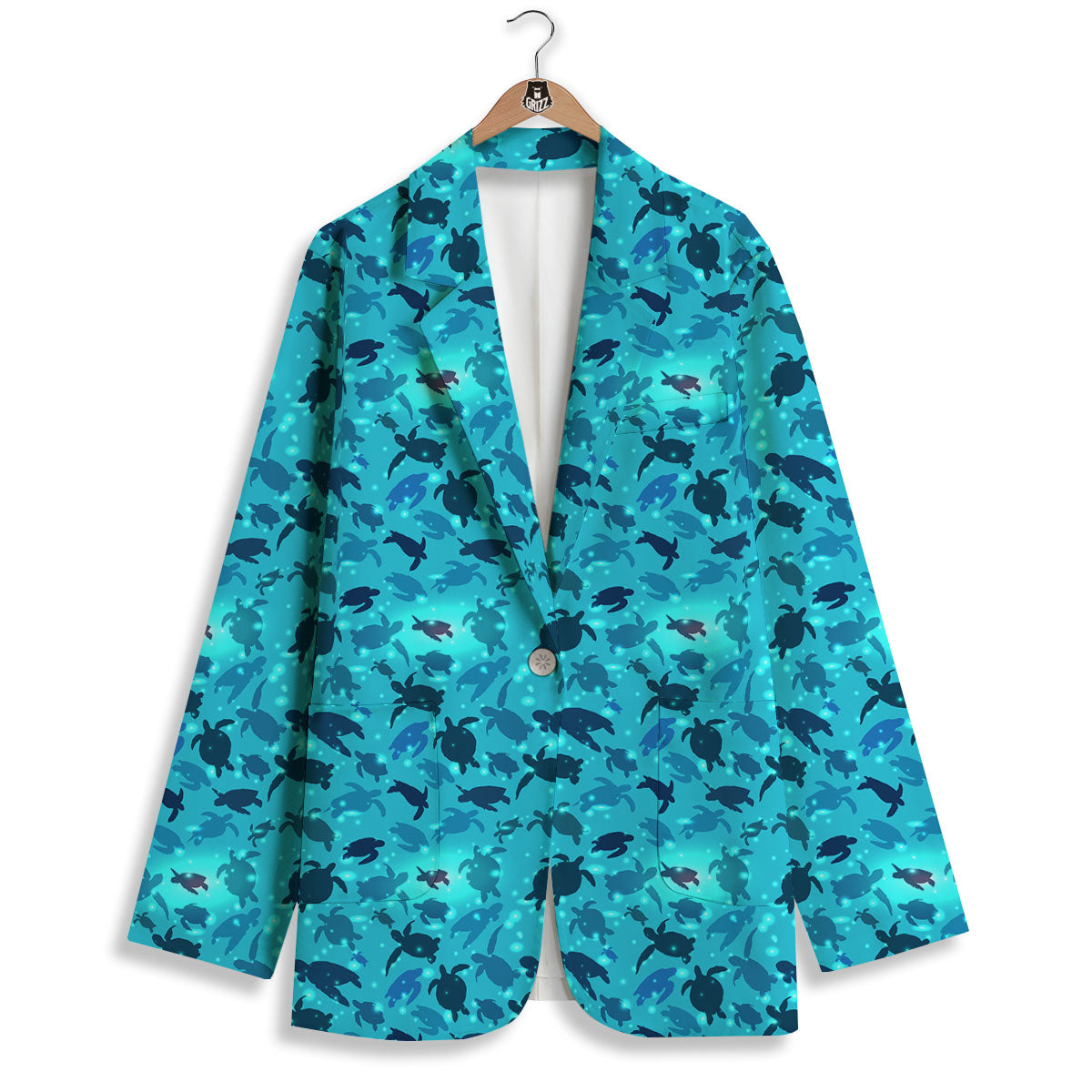 Sea Turtle Black And Blue Print Pattern Women's Blazer-grizzshop