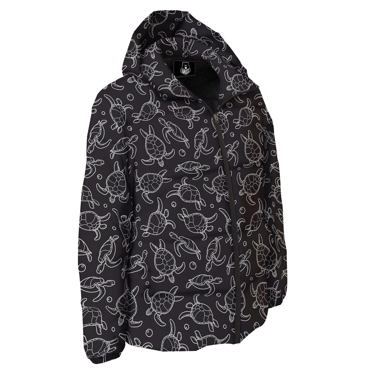 Sea Turtle Black And White Print Pattern Down Jacket-grizzshop