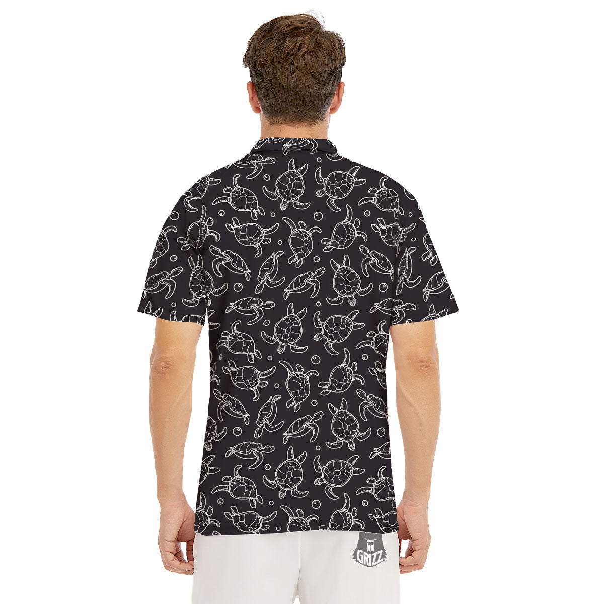 Sea Turtle Black And White Print Pattern Men's Golf Shirts-grizzshop