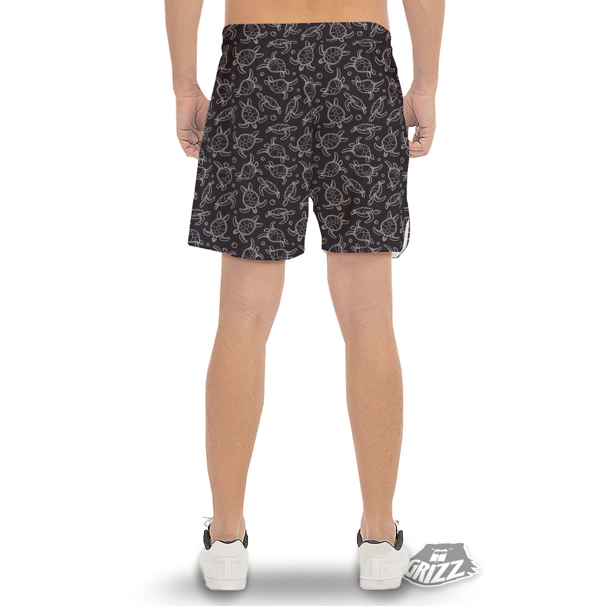 Sea Turtle Black And White Print Pattern Men's Gym Shorts-grizzshop